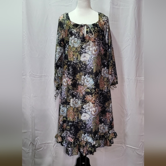 Women's Colorful Long Sleeve Floral Ruffle Midi Dress Size Medium - Picture 3 of 12